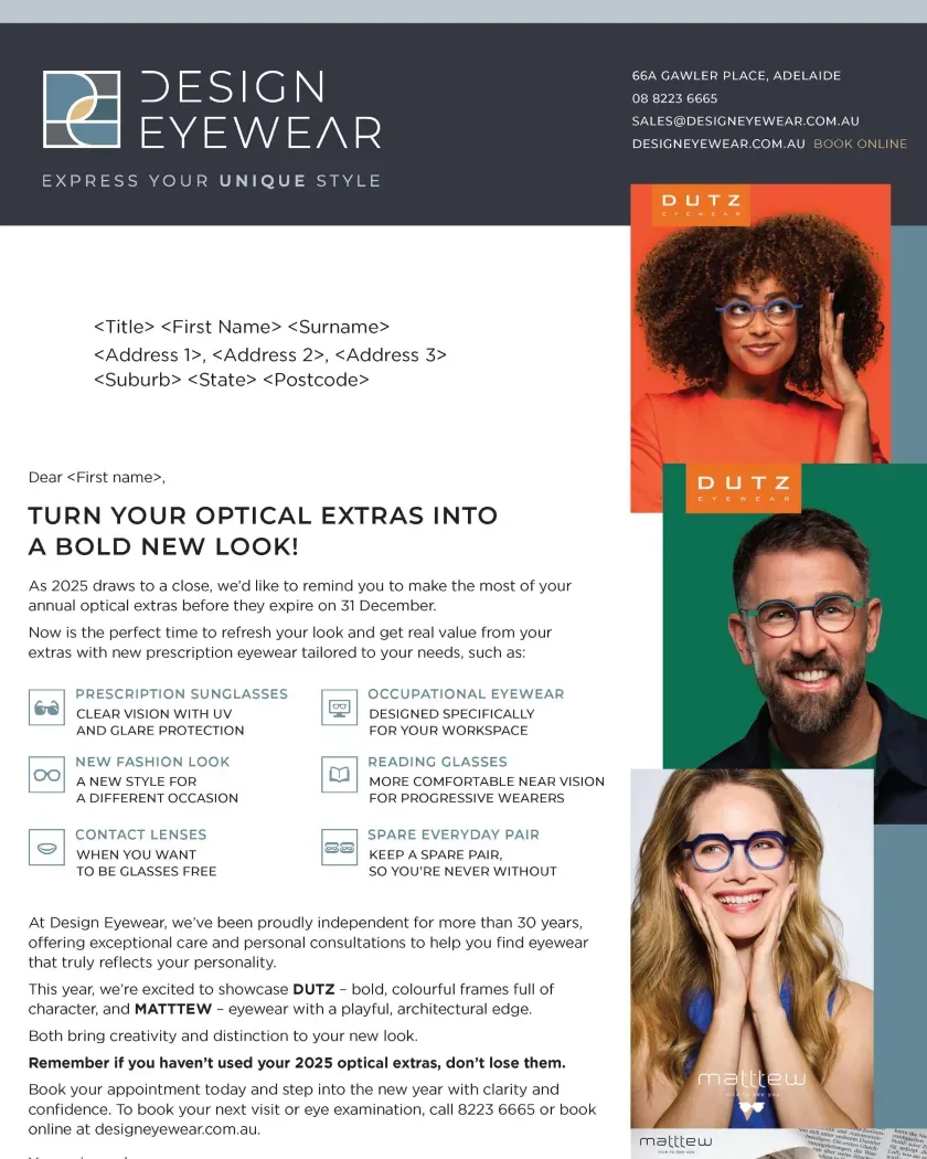 Design Eyewear End of Year Health Fund Letter